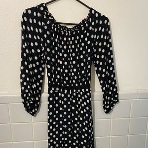 Black dress with white polka dots/ long sleeve